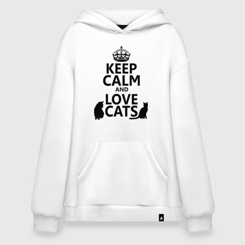 Худи SuperOversize хлопок Keep calm and love cats., цвет белый