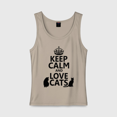 Женская майка хлопок Keep calm and love cats., цвет миндальный