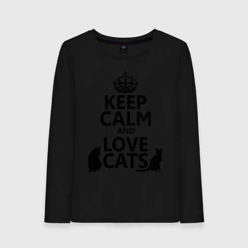 Женский лонгслив хлопок Keep calm and love cats., цвет черный