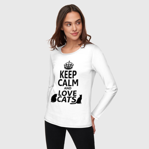 Женский лонгслив хлопок Keep calm and love cats. - фото 3