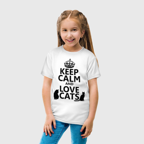 Детская футболка хлопок Keep calm and love cats., цвет белый - фото 5