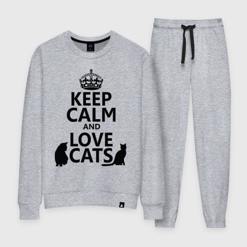 Женский костюм хлопок Keep calm and love cats., цвет меланж