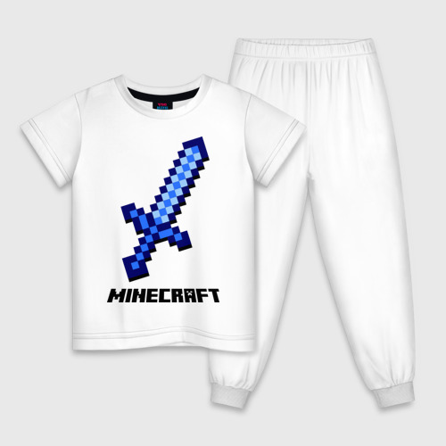 Детская пижама из хлопка с принтом Меч Minecraft, вид спереди №1