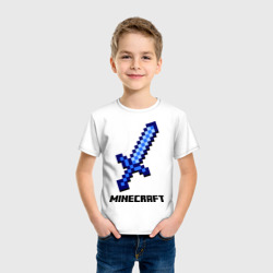 Футболка с принтом Меч Minecraft для ребенка, вид на модели спереди №2. Цвет основы: белый