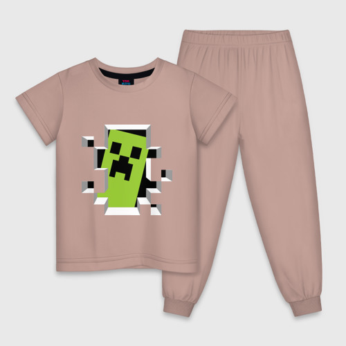 Детская пижама хлопок Crash Minecraft, цвет пыльно-розовый