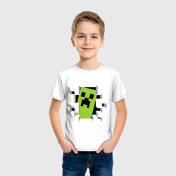 Футболка с принтом Crash Minecraft для ребенка, вид на модели спереди №2. Цвет основы: белый