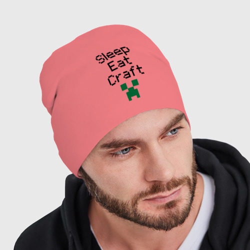 Мужская шапка демисезонная Sleep, eat, craft, цвет розовый - фото 3