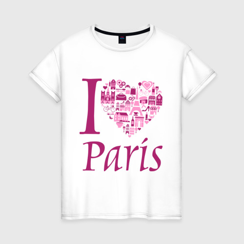 Женская футболка хлопок люблю Париж, цвет белый