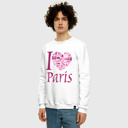 Мужской свитшот хлопок люблю Париж, цвет белый - фото 3