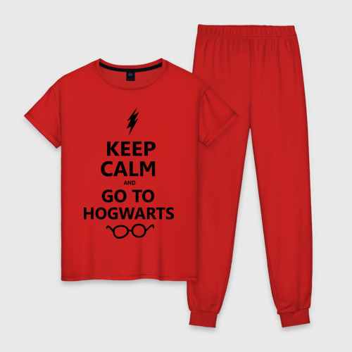 Женская пижама хлопок Keep calm and go to hogwarts, цвет красный