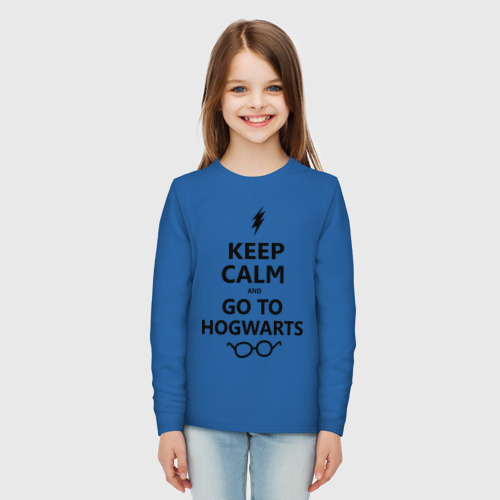 Детский лонгслив хлопок Keep calm and go to hogwarts, цвет синий - фото 5