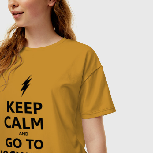 Женская футболка хлопок Oversize Keep calm and go to hogwarts, цвет горчичный - фото 3