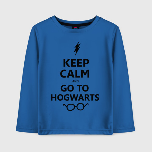 Детский лонгслив хлопок Keep calm and go to hogwarts, цвет синий