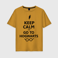 Женская футболка хлопок Oversize Keep calm and go to hogwarts