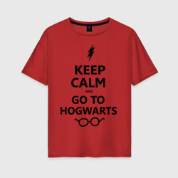 Keep calm and go to hogwarts – Женская футболка хлопок Oversize с принтом купить со скидкой в -16%