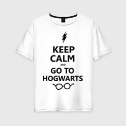 Женская футболка хлопок Oversize Keep calm and go to hogwarts