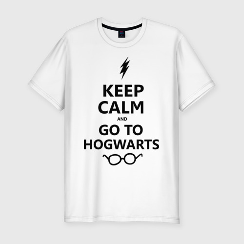 Мужская футболка хлопок Slim Keep calm and go to hogwarts, цвет белый