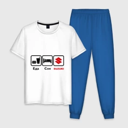 Мужская пижама с белой футболкой хлопок Главное в жизни – еда, сон , Suzuki