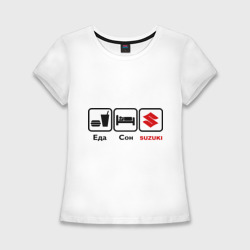 Женская футболка хлопок Slim Главное в жизни – еда, сон , Suzuki