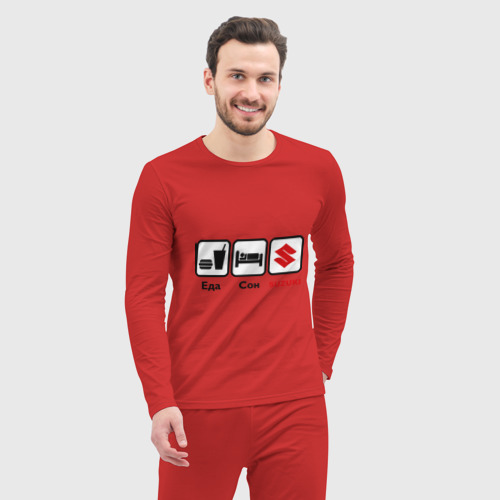 Мужская пижама с лонгсливом хлопок Главное в жизни – еда, сон , Suzuki, цвет красный - фото 5