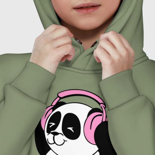 Детское худи Oversize хлопок Panda in headphones панда в наушниках, цвет авокадо - фото 7