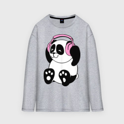 Мужской лонгслив oversize хлопок Panda in headphones панда в наушниках