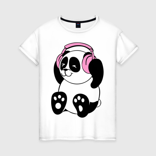 Женская футболка хлопок Panda in headphones панда в наушниках