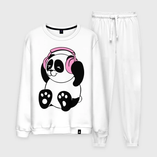 Мужской костюм хлопок Panda in headphones панда в наушниках