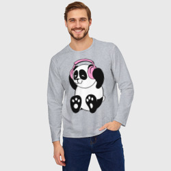 Мужской лонгслив oversize хлопок Panda in headphones панда в наушниках - фото 2