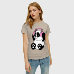 Женская футболка хлопок Panda in headphones панда в наушниках - фото 2