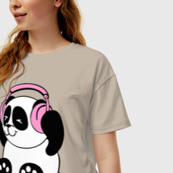 Женская футболка хлопок Oversize Panda in headphones панда в наушниках - фото 2