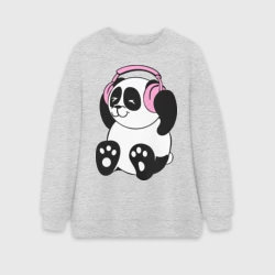 Женский свитшот oversize без начеса хлопок Panda in headphones панда в наушниках