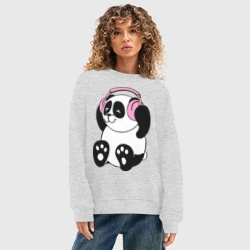 Женский свитшот oversize без начеса хлопок Panda in headphones панда в наушниках - фото 2