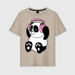 Женская футболка хлопок Oversize Panda in headphones панда в наушниках