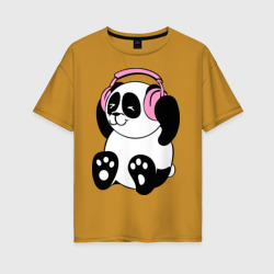 Женская футболка хлопок Oversize Panda in headphones панда в наушниках