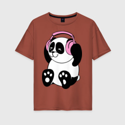 Женская футболка хлопок Oversize Panda in headphones панда в наушниках