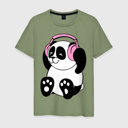 Мужская футболка хлопок Panda in headphones панда в наушниках, цвет авокадо