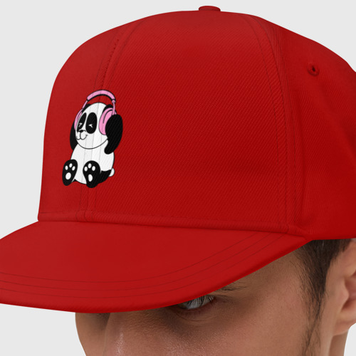 Кепка снепбек с прямым козырьком Panda in headphones панда в наушниках, цвет красный