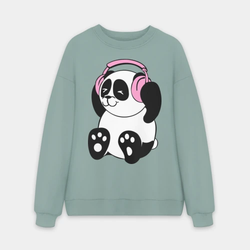Мужской свитшот oversize без начеса хлопок Panda in headphones панда в наушниках