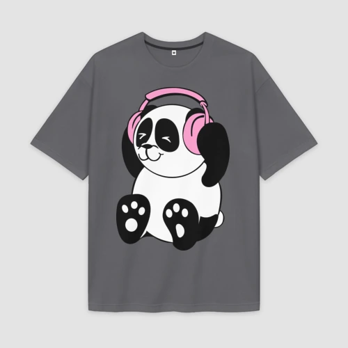 Мужская футболка Oversize хлопок premium Panda in headphones панда в наушниках