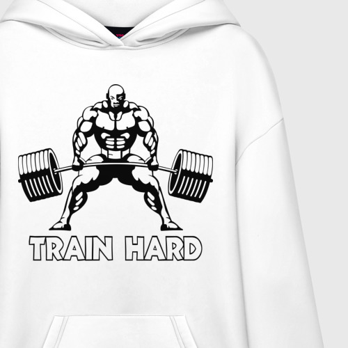 Худи SuperOversize хлопок Train hard тренируйся усердно, цвет белый - фото 3