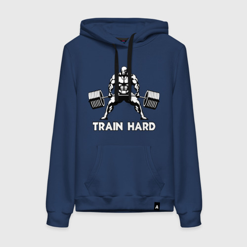 Женская толстовка хлопок Train hard тренируйся усердно, цвет темно-синий