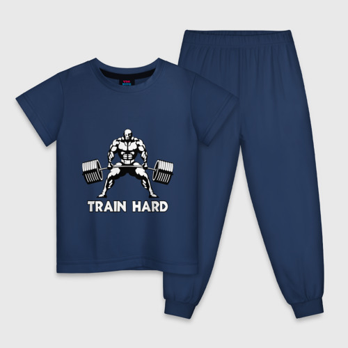 Детская пижама хлопок с принтом Train hard (тренируйся усердно), вид спереди #2