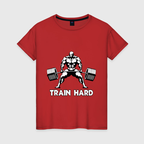 Женская футболка хлопок Train hard тренируйся усердно, цвет красный