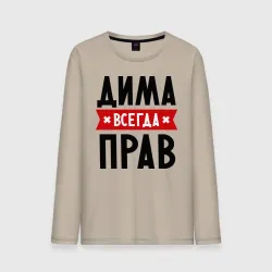 Мужской лонгслив хлопок Дима всегда прав