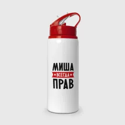 Бутылка для воды с трубочкой Миша всегда прав