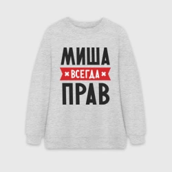 Женский свитшот oversize без начеса хлопок Миша всегда прав