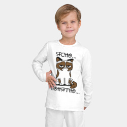 Пижама с принтом Ясно, понятно грустный кот для ребенка, вид на модели спереди №2. Цвет основы: белый