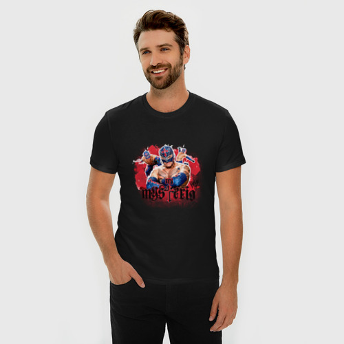 Мужская футболка хлопок Slim WWE Mysterio, цвет черный - фото 3