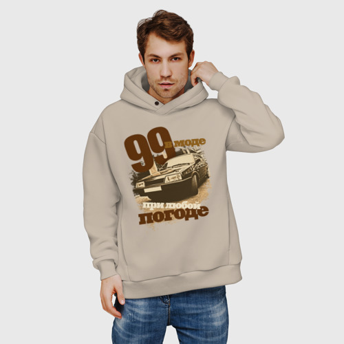 Мужское худи Oversize хлопок 99 в моде, цвет миндальный - фото 3